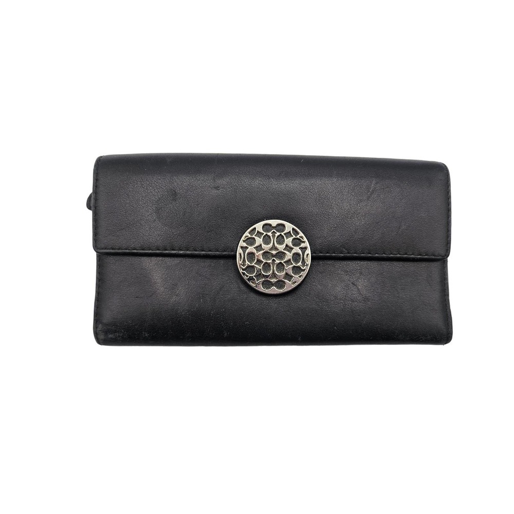 Coach Alexandra Slim Envelope Wallet Black Women's Silver Clasp